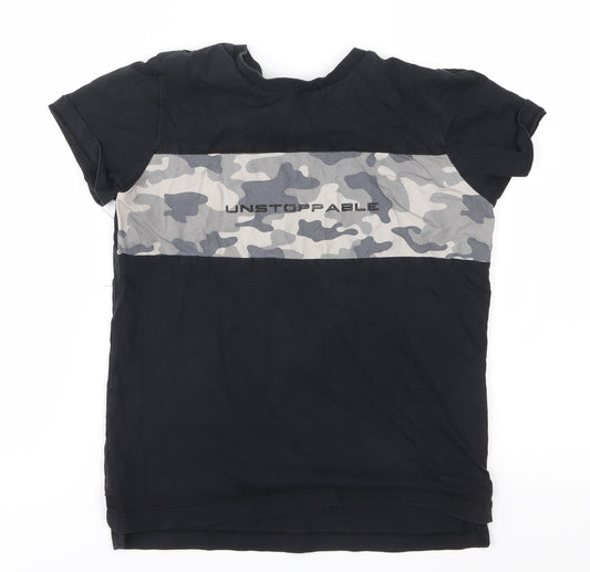 Front view of George boys’ black camouflage basic t-shirt, size 8-9, years