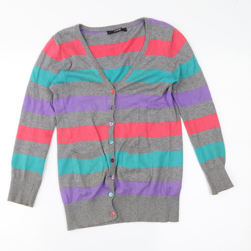 George Girls Grey Striped  Cardigan Jumper Size 8-9 Years