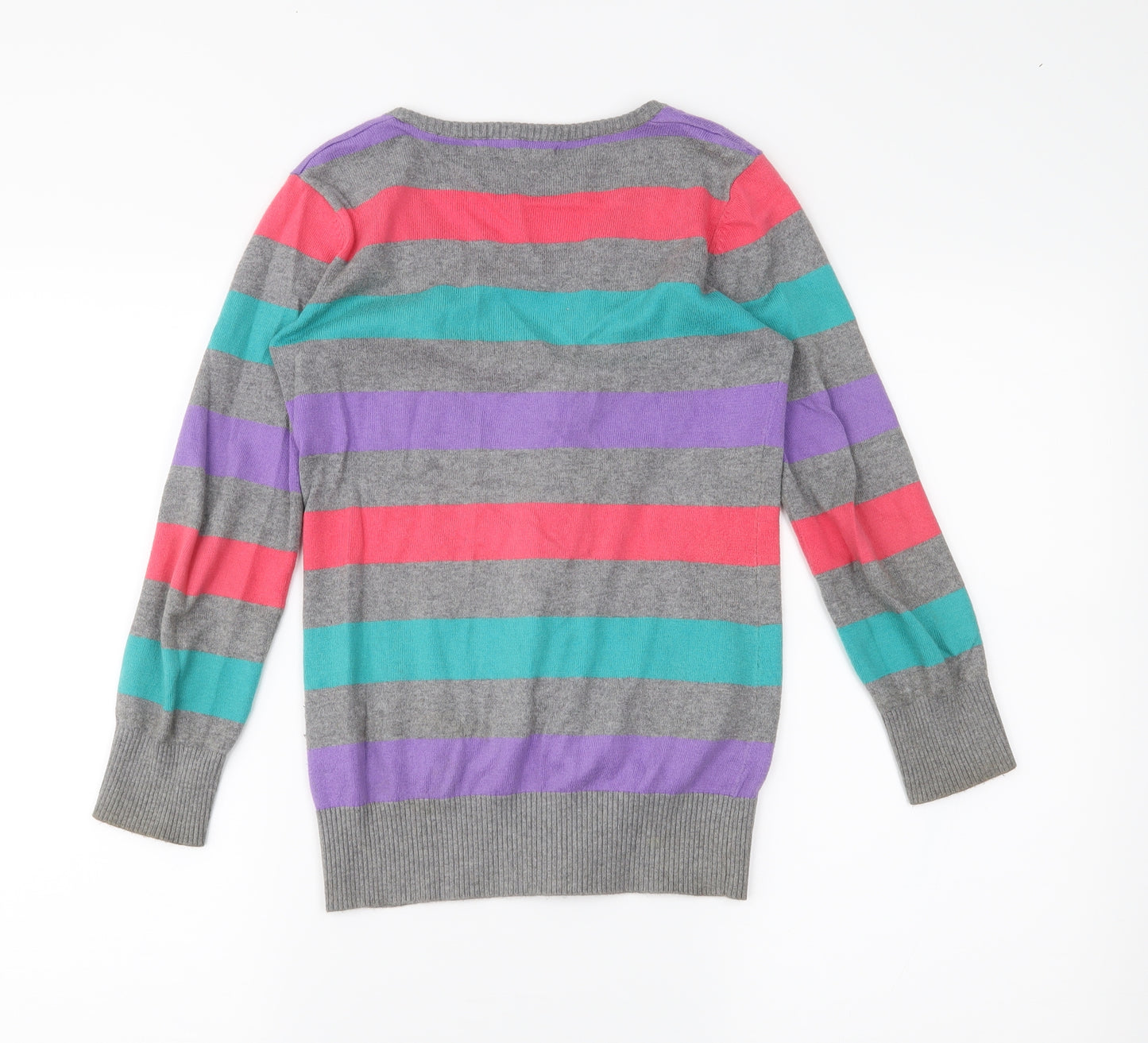 George Girls Grey Striped  Cardigan Jumper Size 8-9 Years