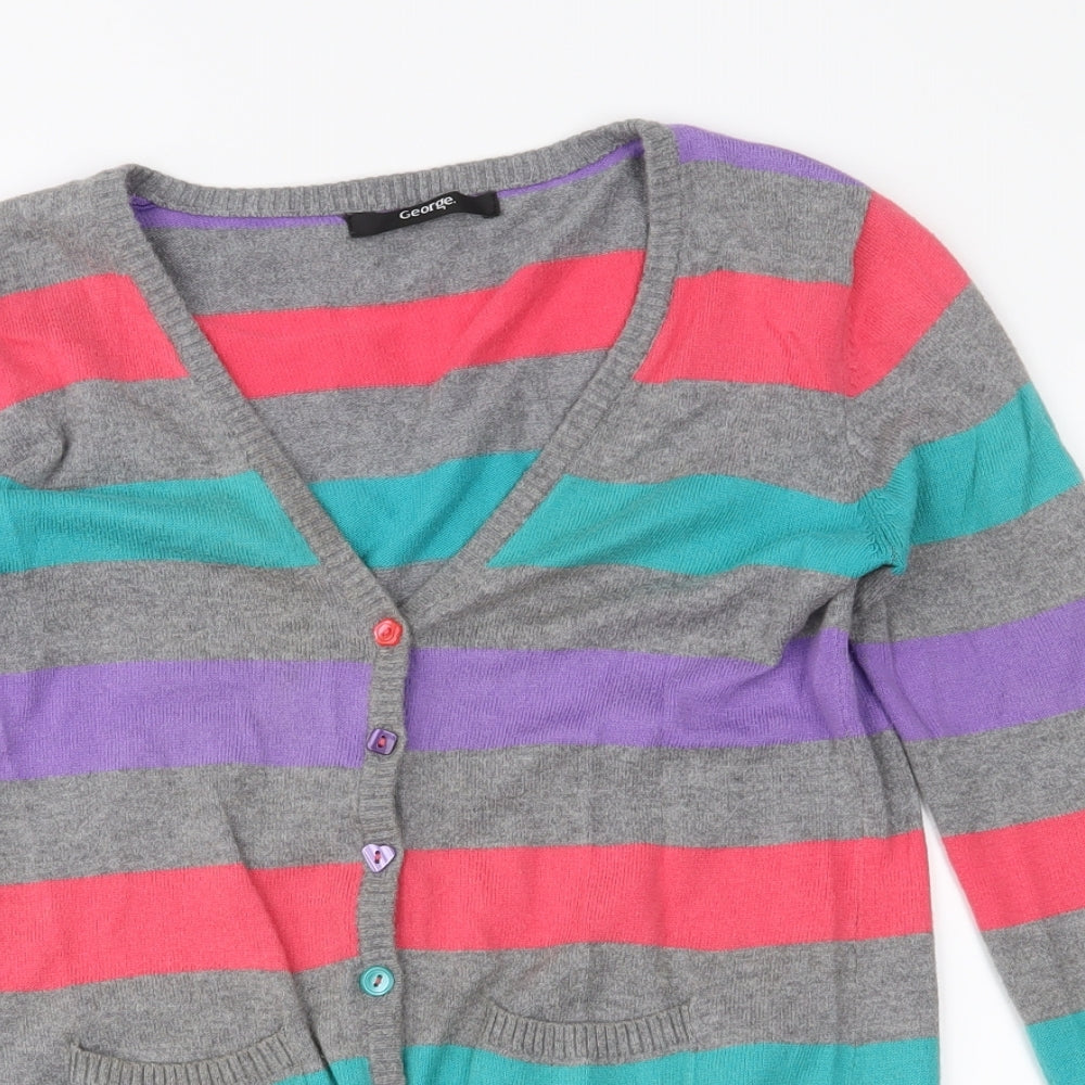 George Girls Grey Striped  Cardigan Jumper Size 8-9 Years