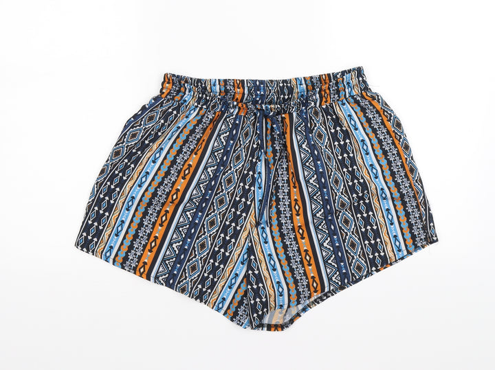 Select Womens Blue Geometric  Hot Pants Shorts Size 12