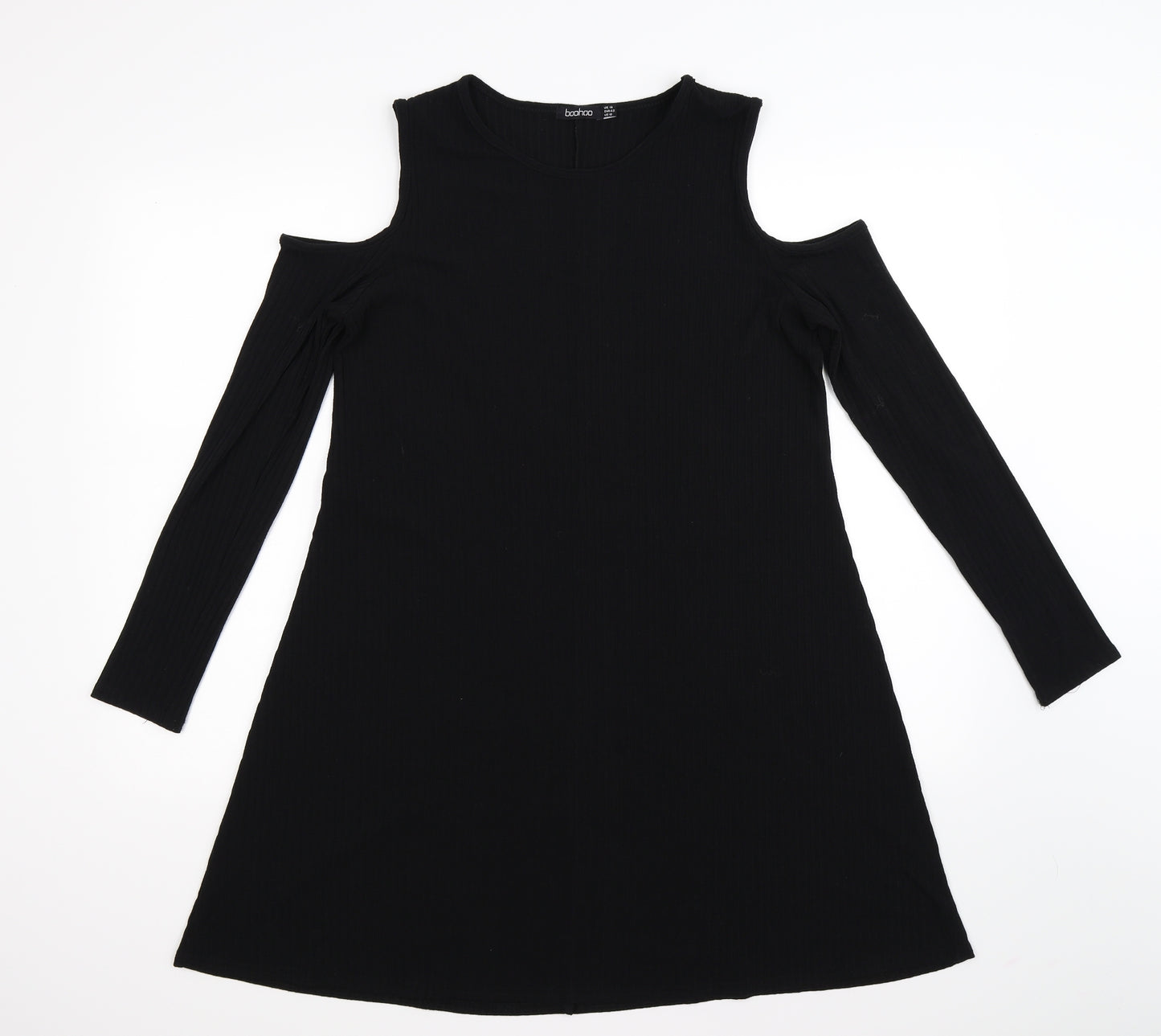 Boohoo Womens Black Striped Knit Pullover Jumper Size 14  - cold shoulder. dress