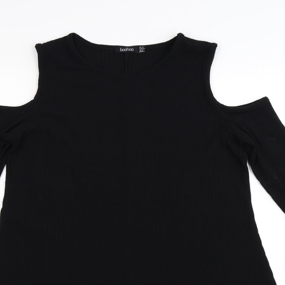 Boohoo Womens Black Striped Knit Pullover Jumper Size 14  - cold shoulder. dress