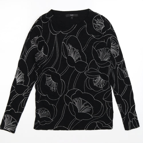 NEXT Womens Black Floral Knit Pullover Jumper Size 8