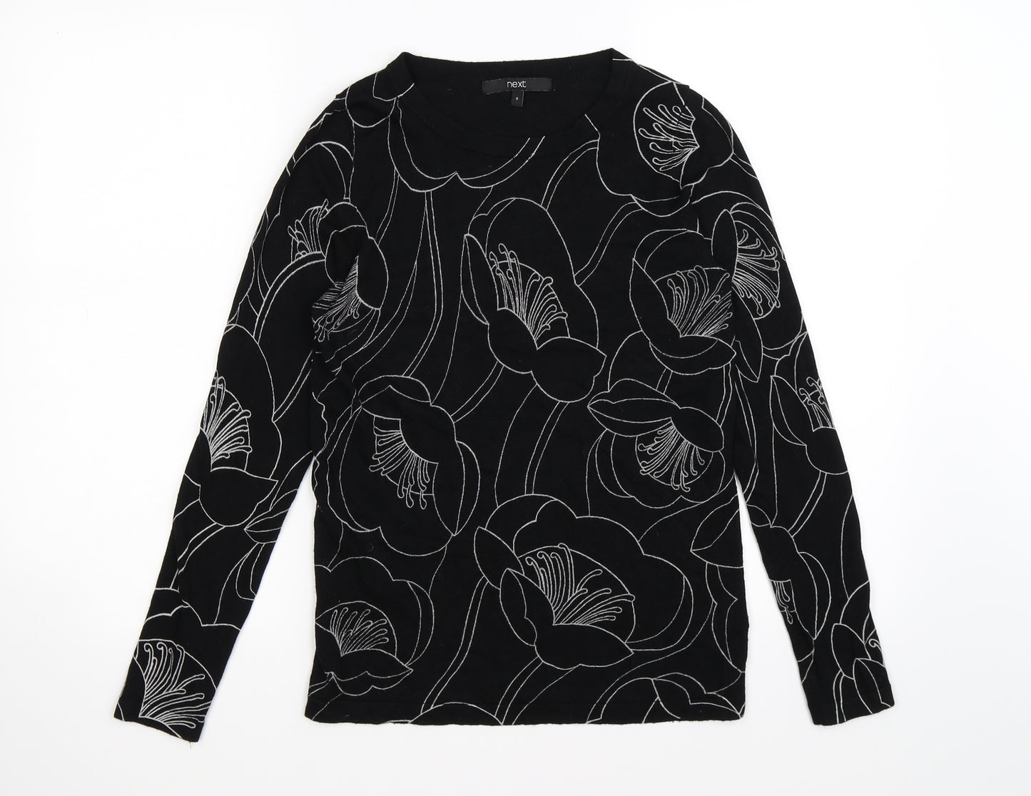 NEXT Womens Black Floral Knit Pullover Jumper Size 8