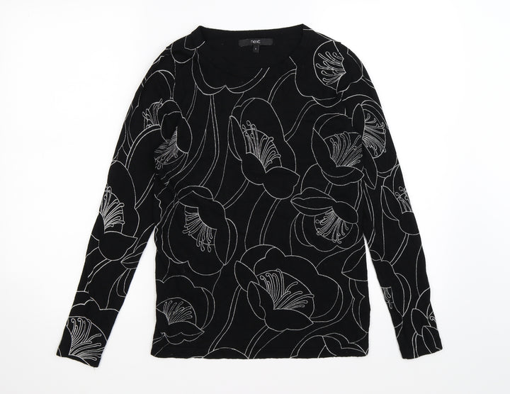 NEXT Womens Black Floral Knit Pullover Jumper Size 8