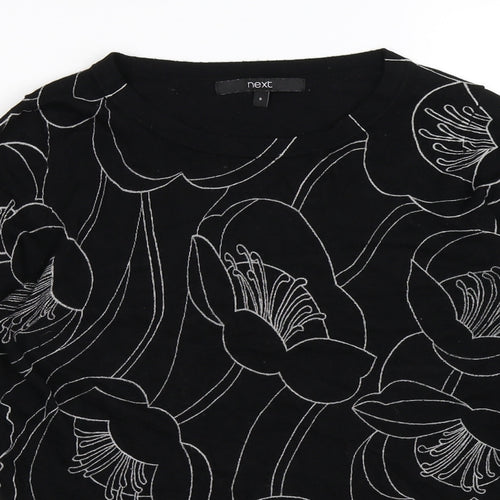 NEXT Womens Black Floral Knit Pullover Jumper Size 8