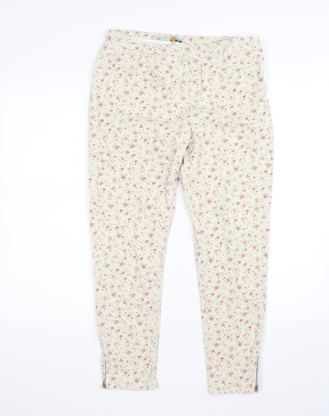 Topshop Womens Beige Floral Denim Cropped Jeans Size 12 L24 in