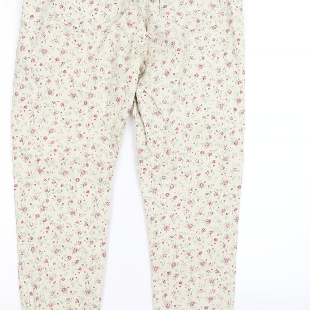 Topshop Womens Beige Floral Denim Cropped Jeans Size 12 L24 in