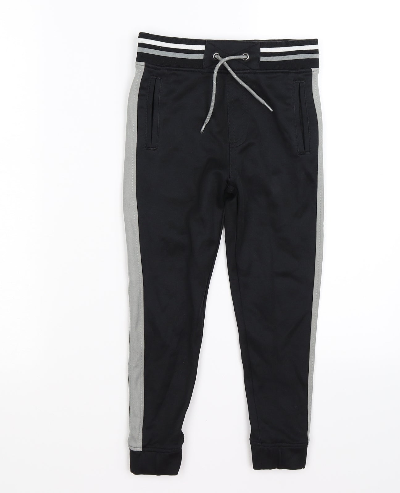 Marks and Spencer Boys Black Striped  Jogger Trousers Size 5-6 Years - grey side seam
