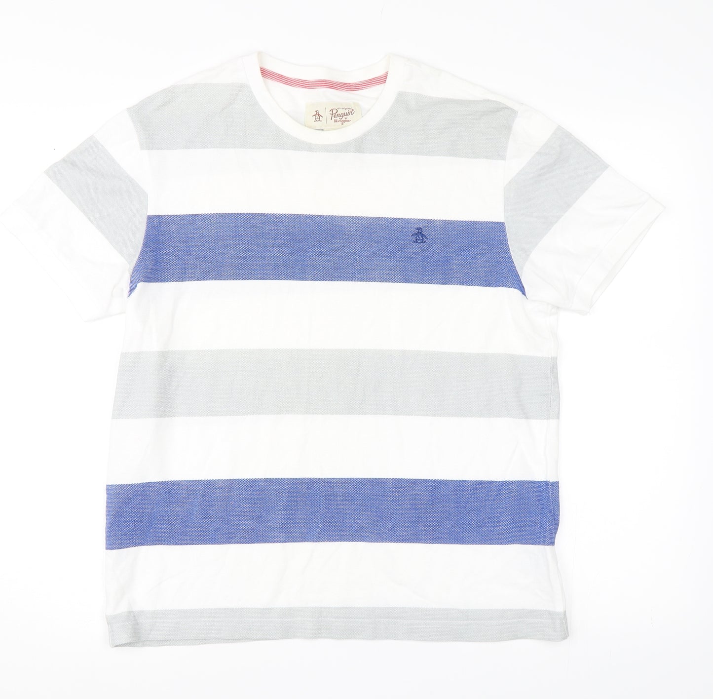 Penguin Mens Blue Striped   T-Shirt Size M