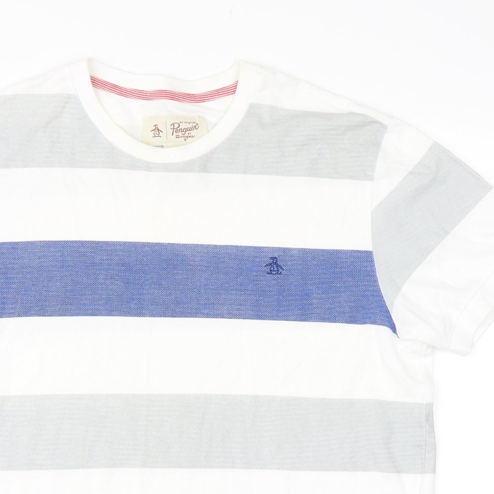 Penguin Mens Blue Striped   T-Shirt Size M
