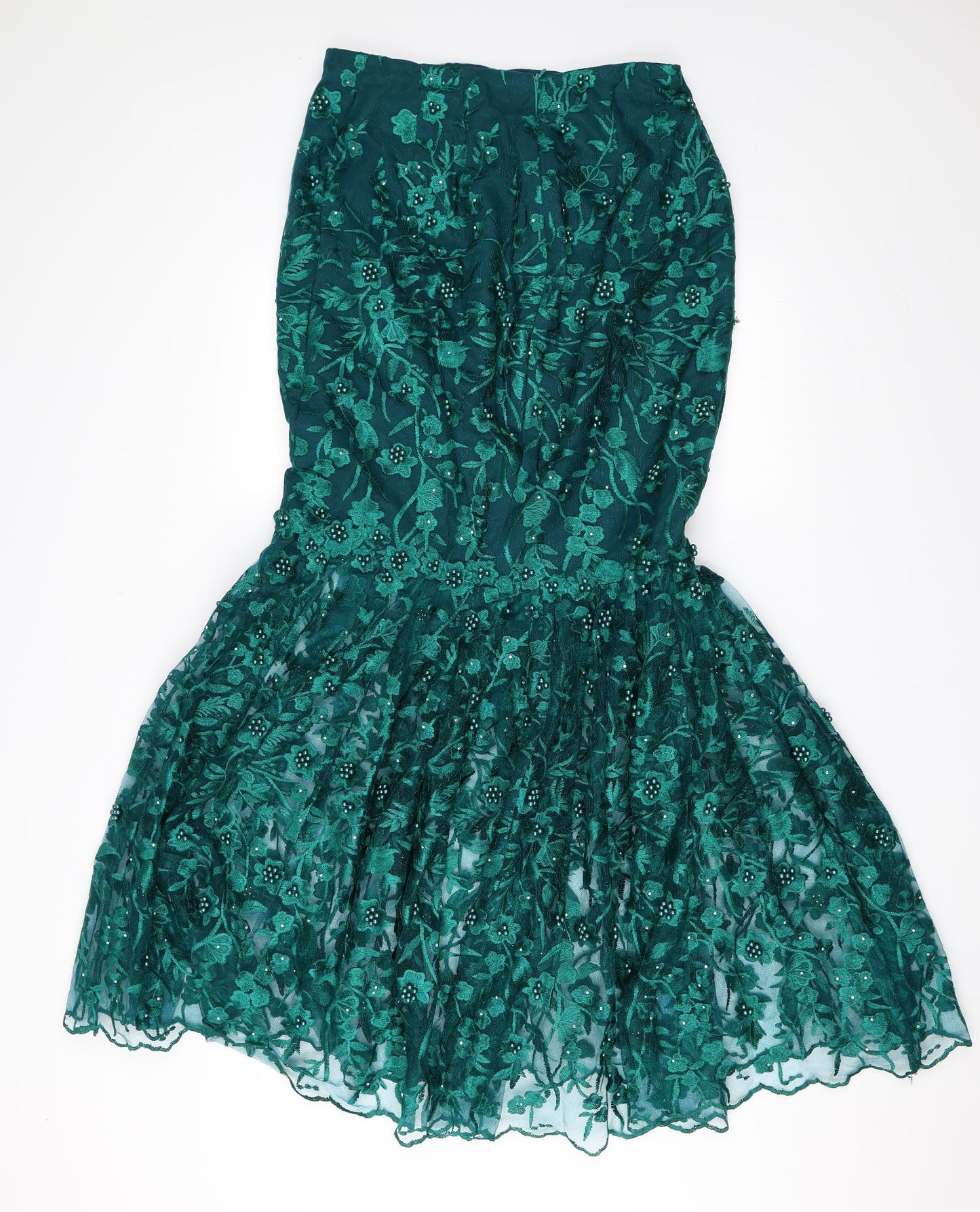Preworn Womens Green   Flare Skirt Size 30 in  - Fully embroidered