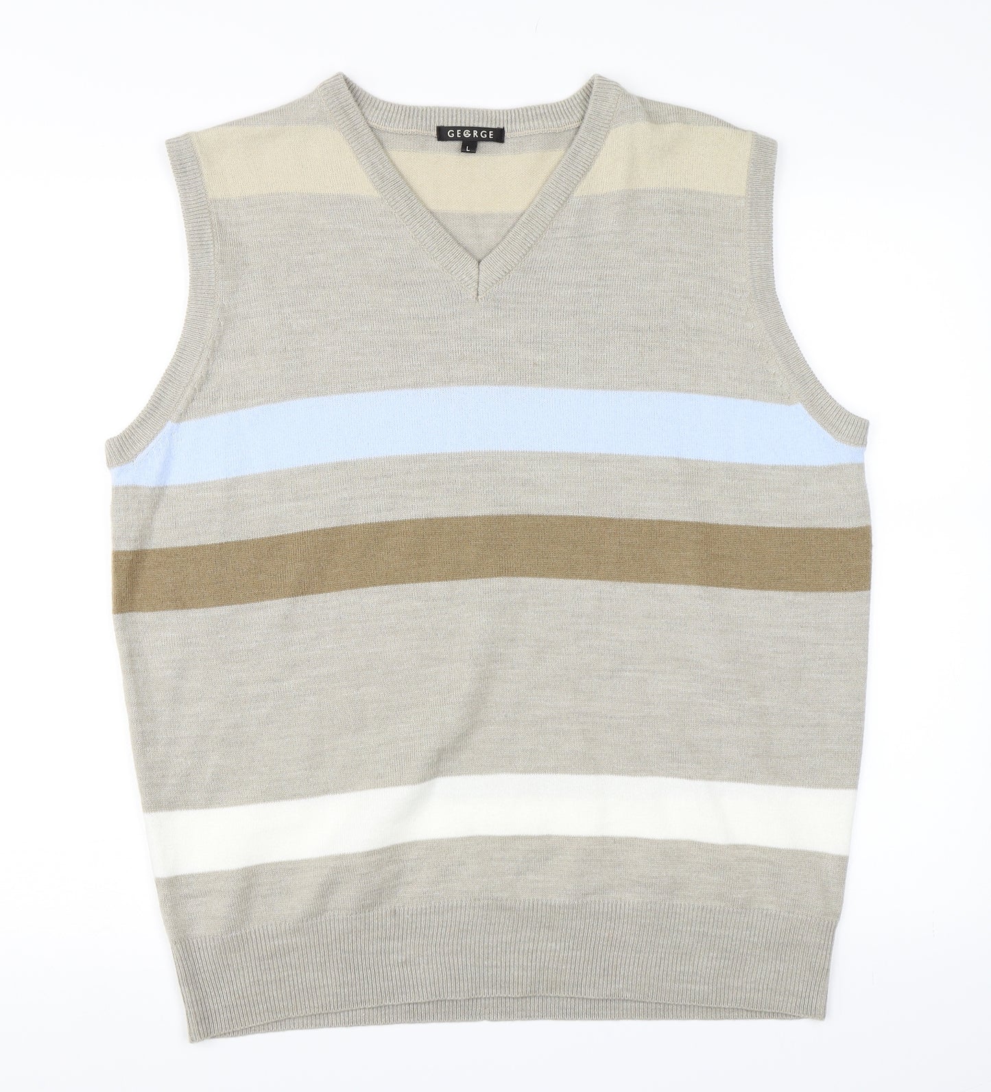 George Mens Brown Striped  Vest Jumper Size L