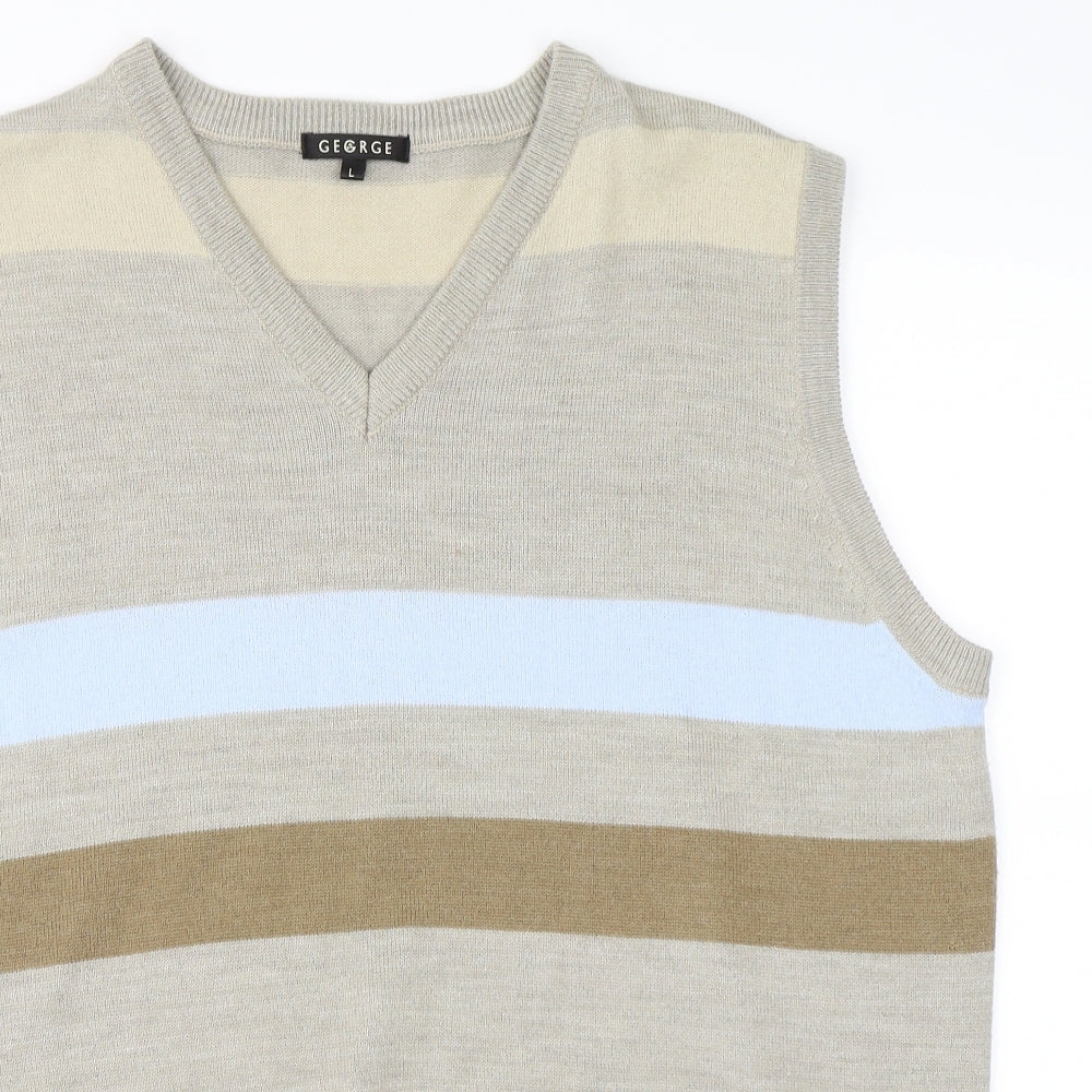 George Mens Brown Striped  Vest Jumper Size L