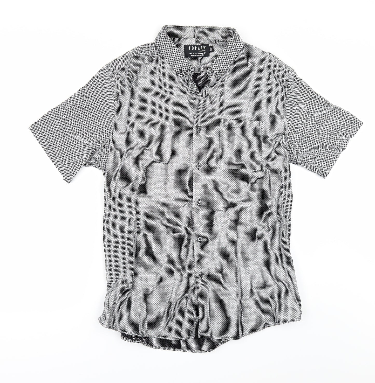 Topman Mens Blue Check   Button-Up Size L