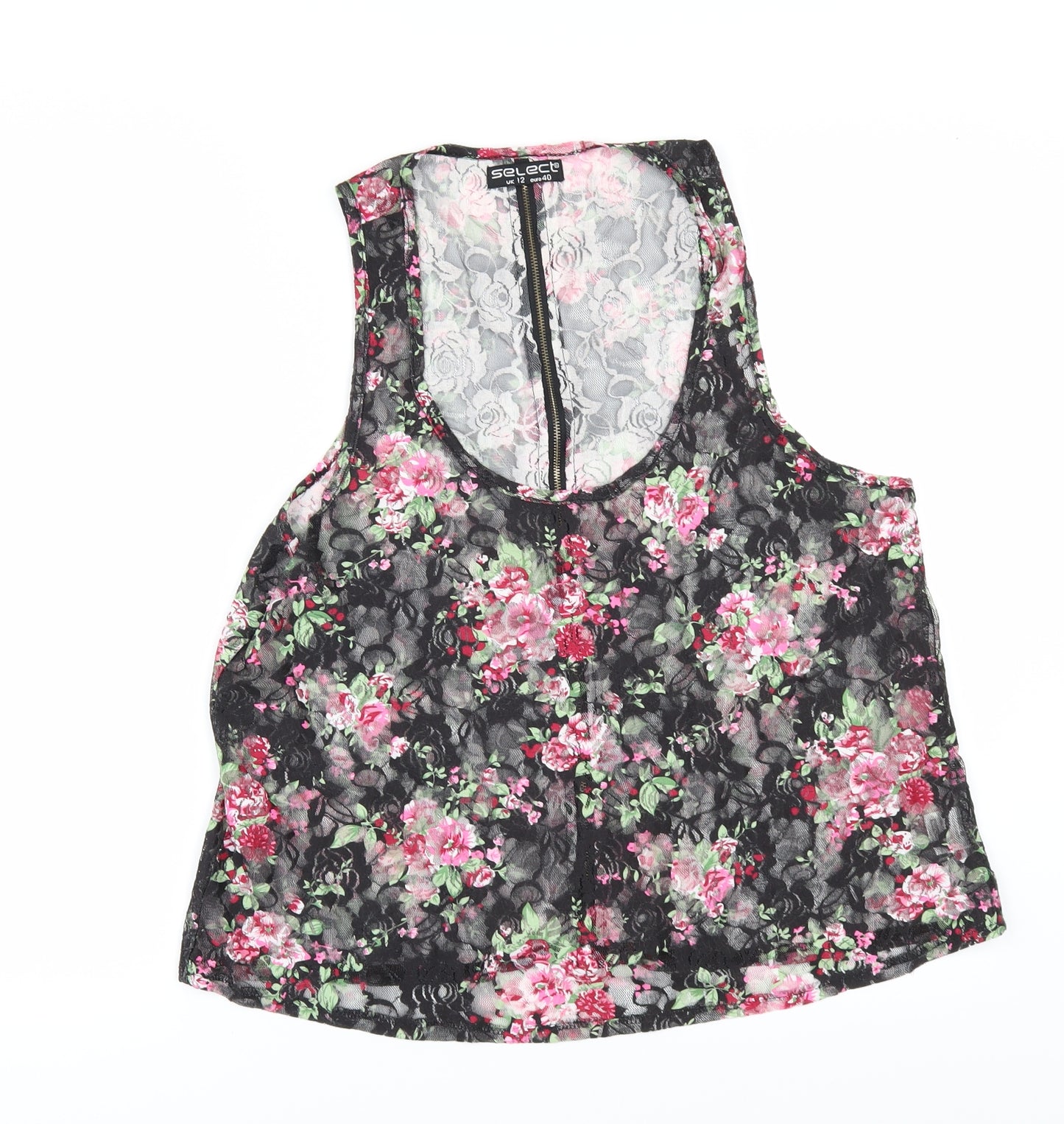 Select Womens Black Floral  Camisole T-Shirt Size 12