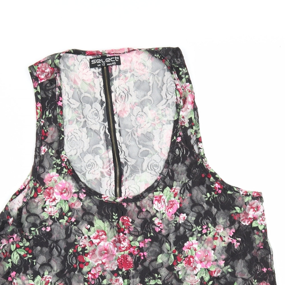 Select Womens Black Floral  Camisole T-Shirt Size 12
