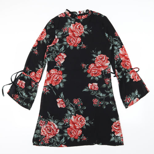 Peacocks Womens Black Floral Chiffon A-Line  Size 8