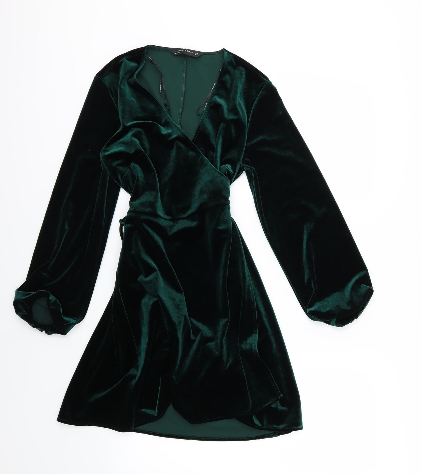 Zara Womens Green  Velour Wrap Dress  Size M