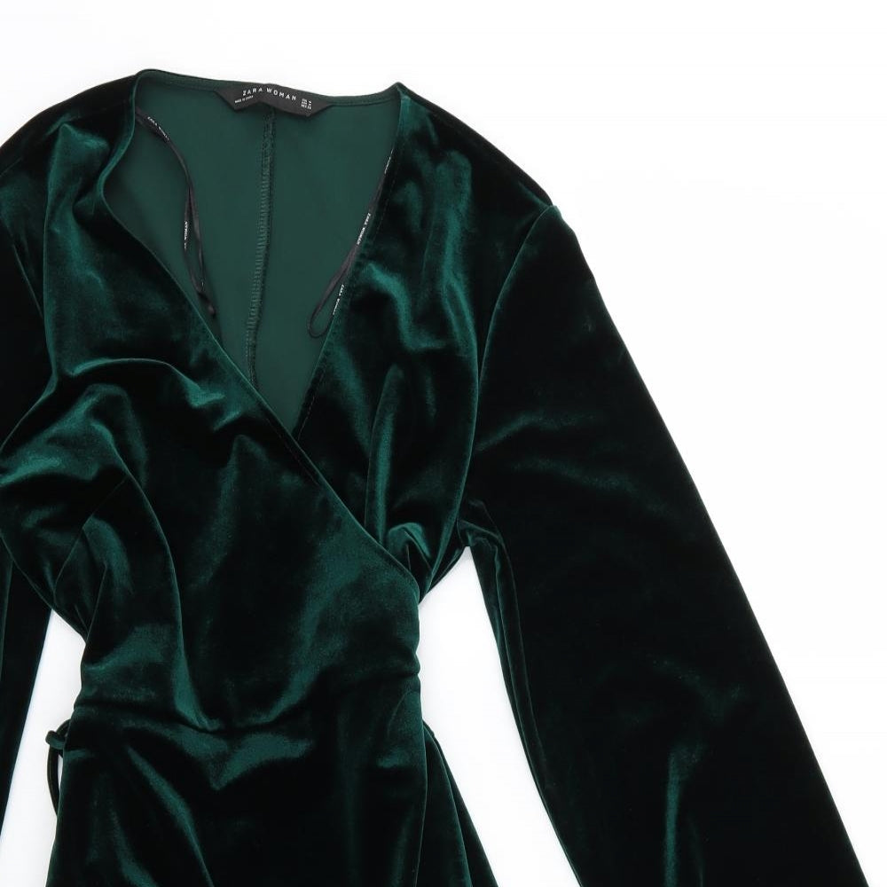 Zara Womens Green  Velour Wrap Dress  Size M