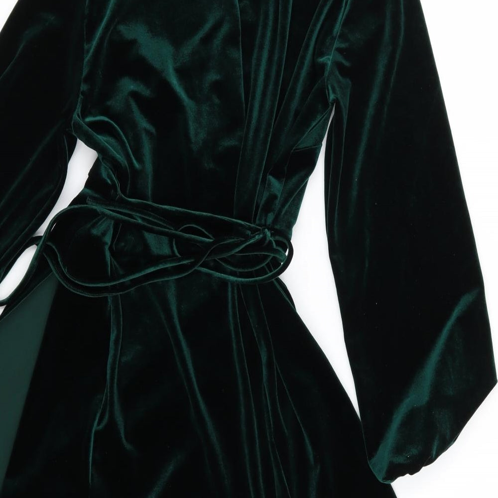 Zara Womens Green  Velour Wrap Dress  Size M