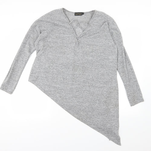 Ayanapa Womens Grey  Jersey Basic T-Shirt Size 12  - Aysemmetrical Hem
