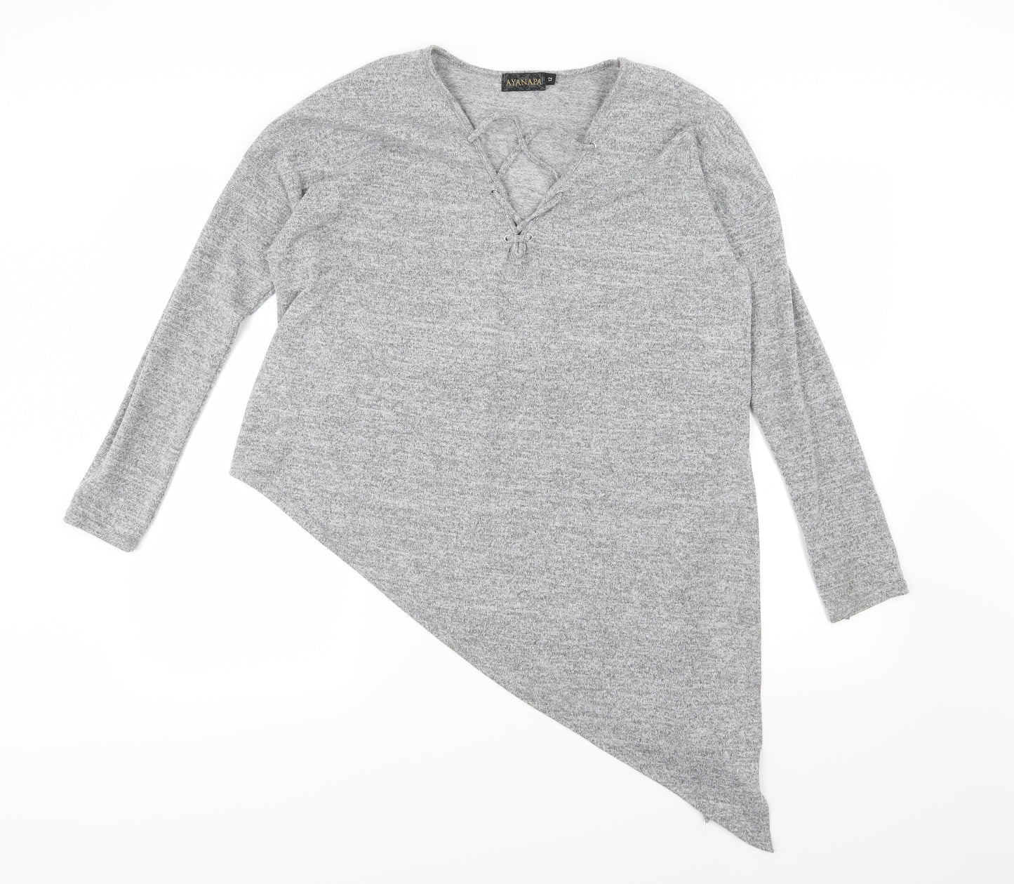 Ayanapa Womens Grey  Jersey Basic T-Shirt Size 12  - Aysemmetrical Hem