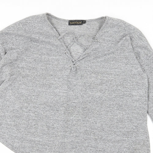 Ayanapa Womens Grey  Jersey Basic T-Shirt Size 12  - Aysemmetrical Hem