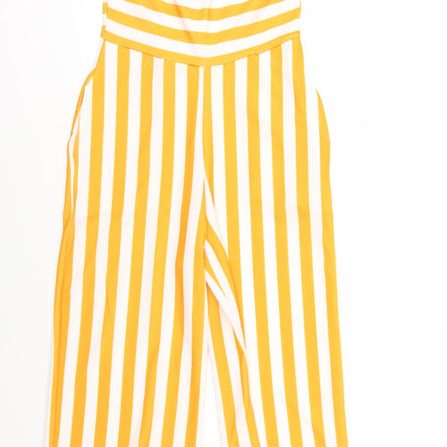 PRETTYLITTLETHING Womens Yellow Striped  Romper One-Piece Size 10 L18 in