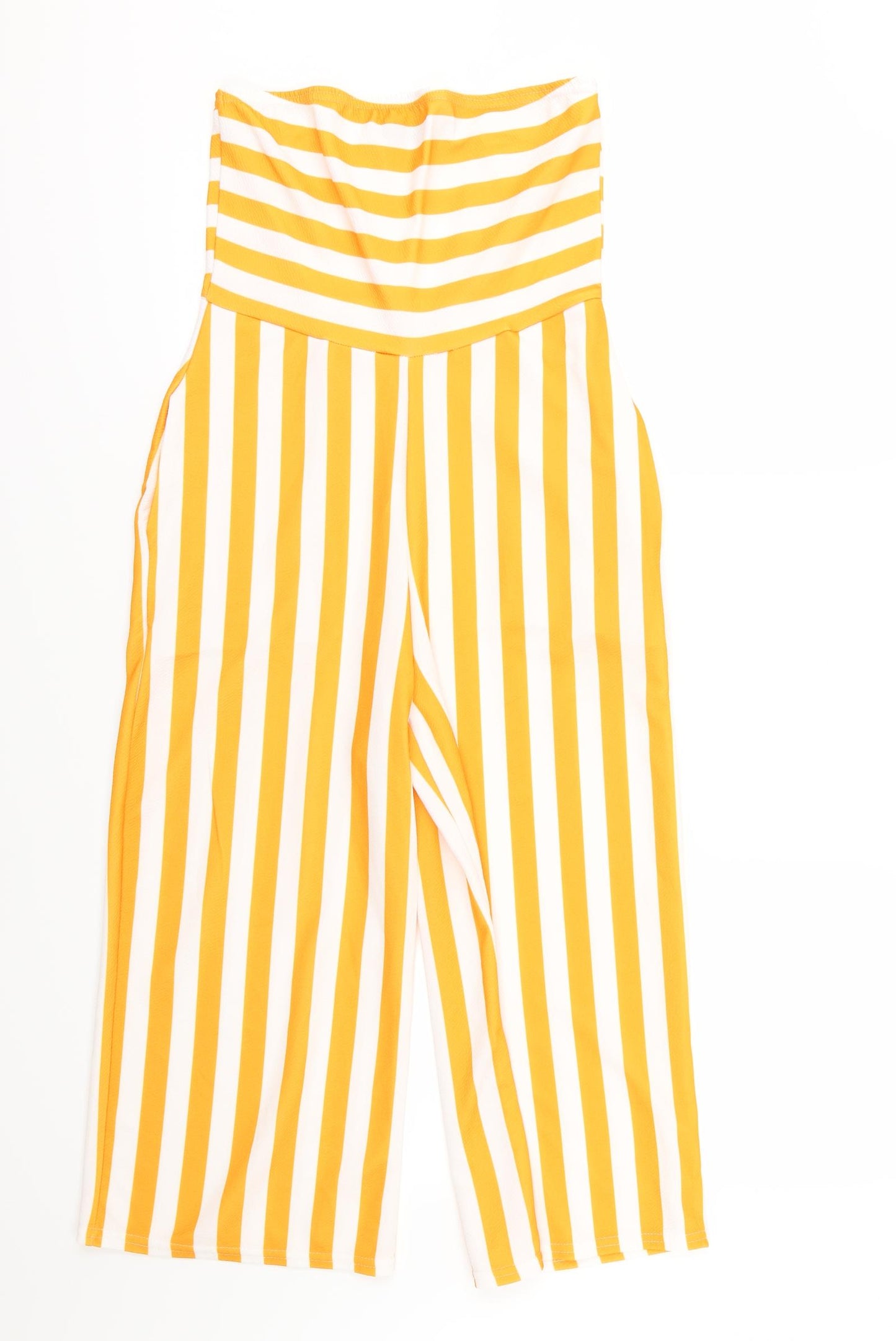 PRETTYLITTLETHING Womens Yellow Striped  Romper One-Piece Size 10 L18 in