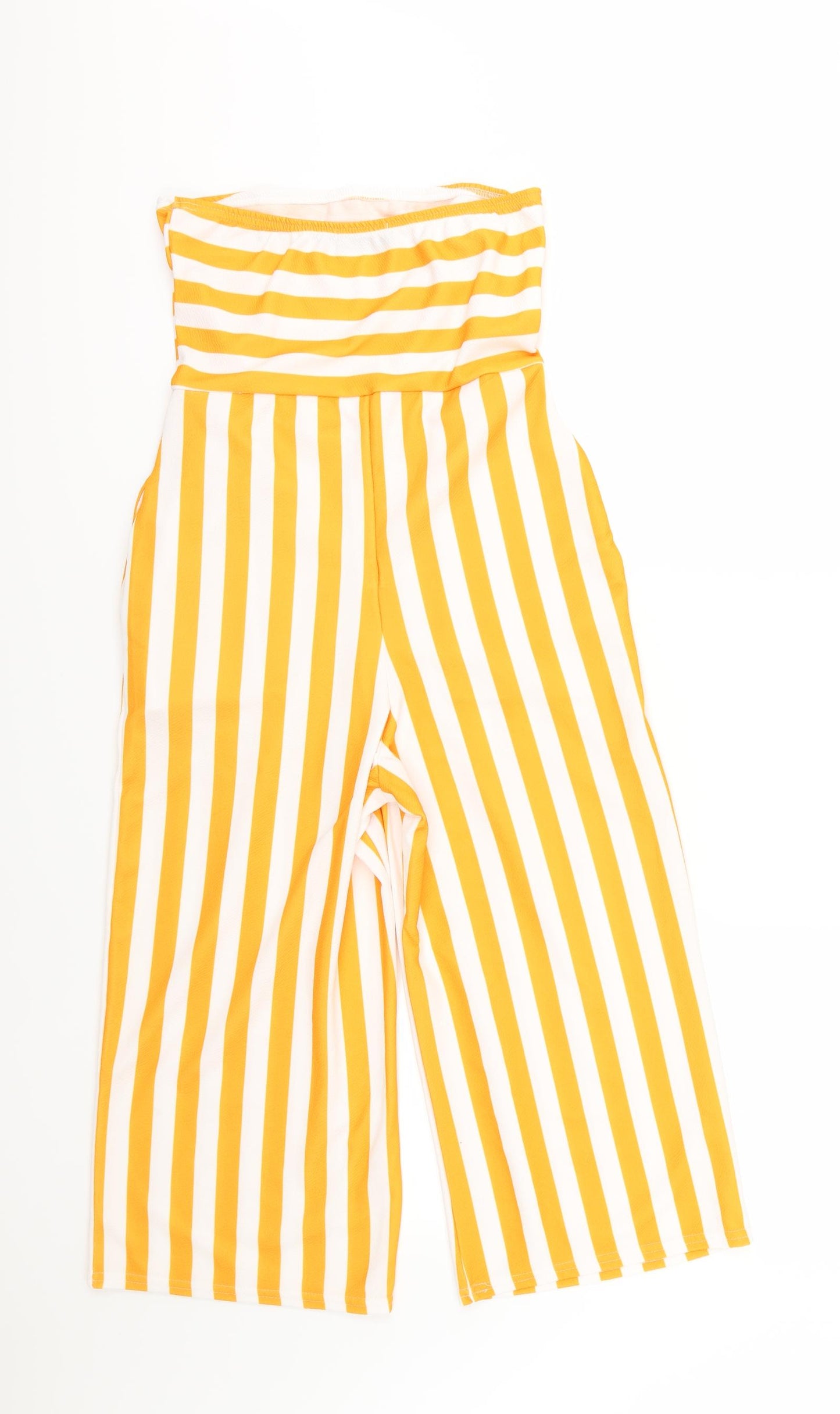 PRETTYLITTLETHING Womens Yellow Striped  Romper One-Piece Size 10 L18 in