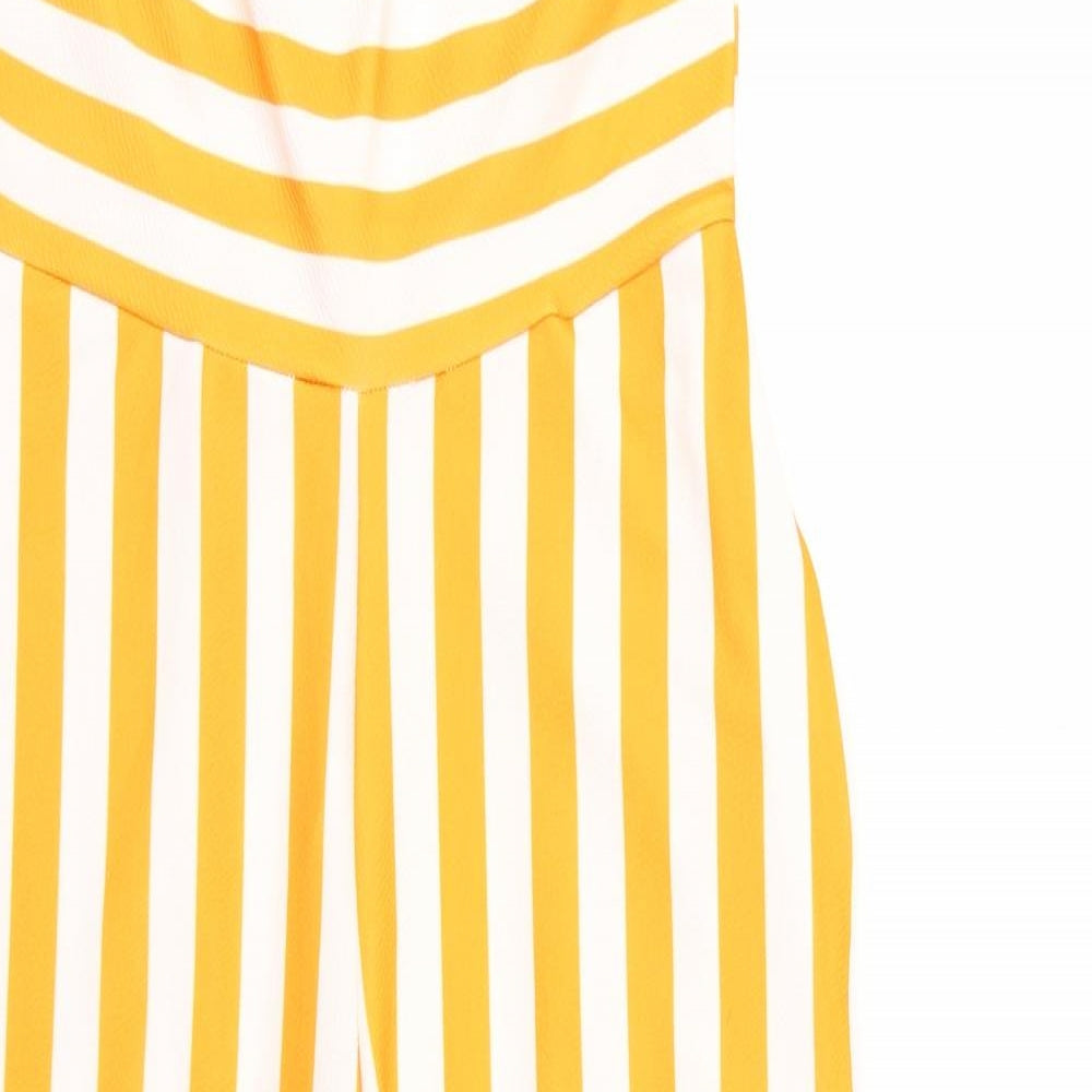 PRETTYLITTLETHING Womens Yellow Striped  Romper One-Piece Size 10 L18 in