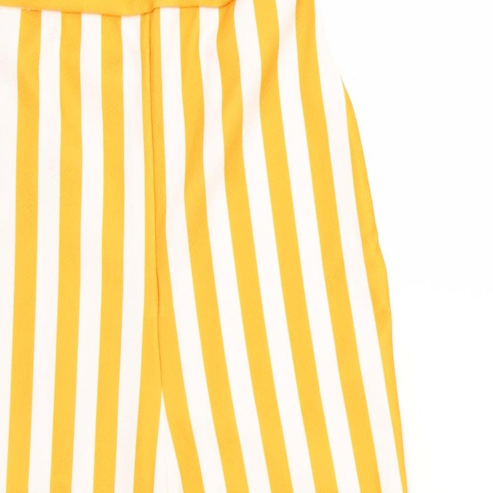 PRETTYLITTLETHING Womens Yellow Striped  Romper One-Piece Size 10 L18 in