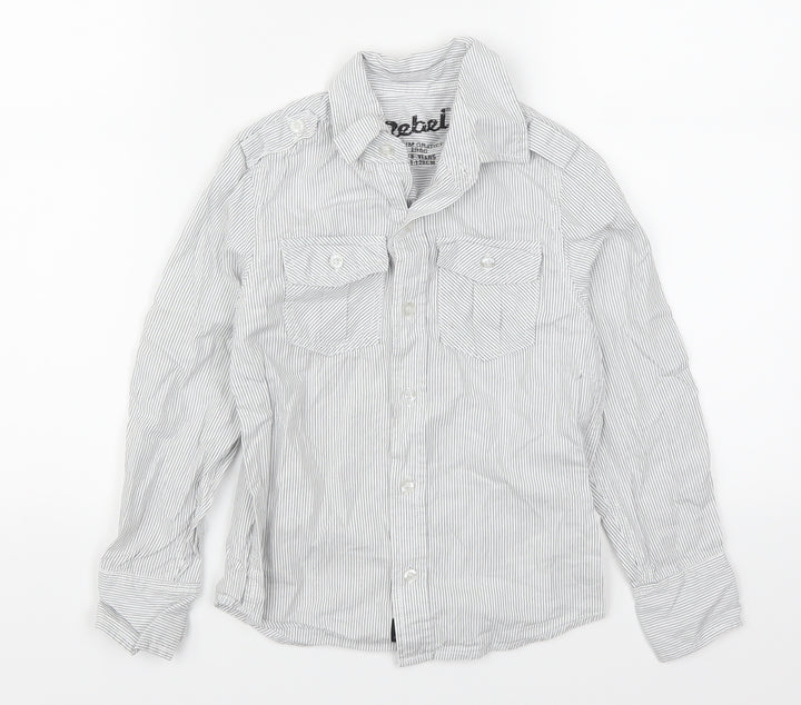 Rebel Boys Grey Striped Basic Button-Up Size 7-8 Years