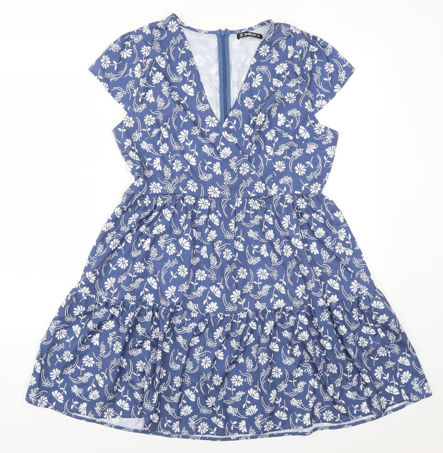 Sheilay Womens Blue Floral  Trapeze & Swing  Size L
