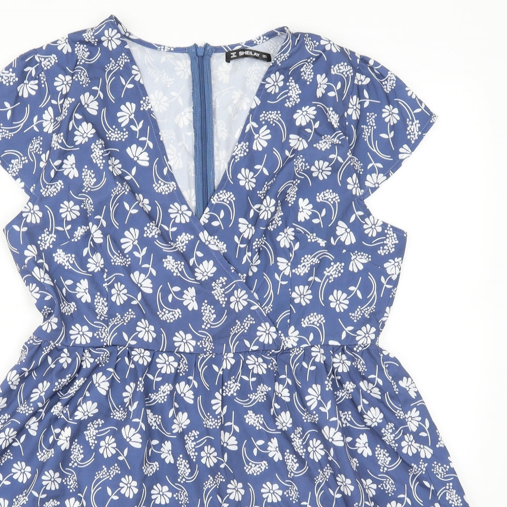 Sheilay Womens Blue Floral  Trapeze & Swing  Size L