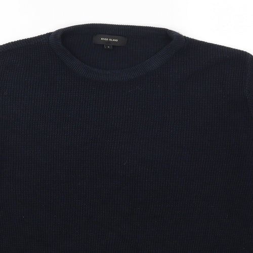 River Island Mens Blue   Henley Jumper Size S