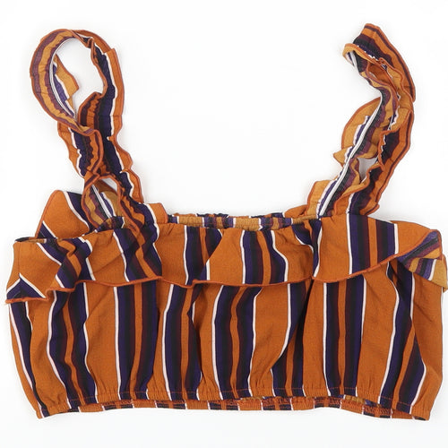 Pretty Little Thing Womens Brown Striped  Cropped Tank Size 10