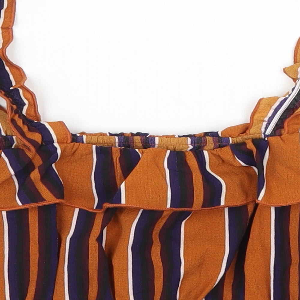 Pretty Little Thing Womens Brown Striped  Cropped Tank Size 10