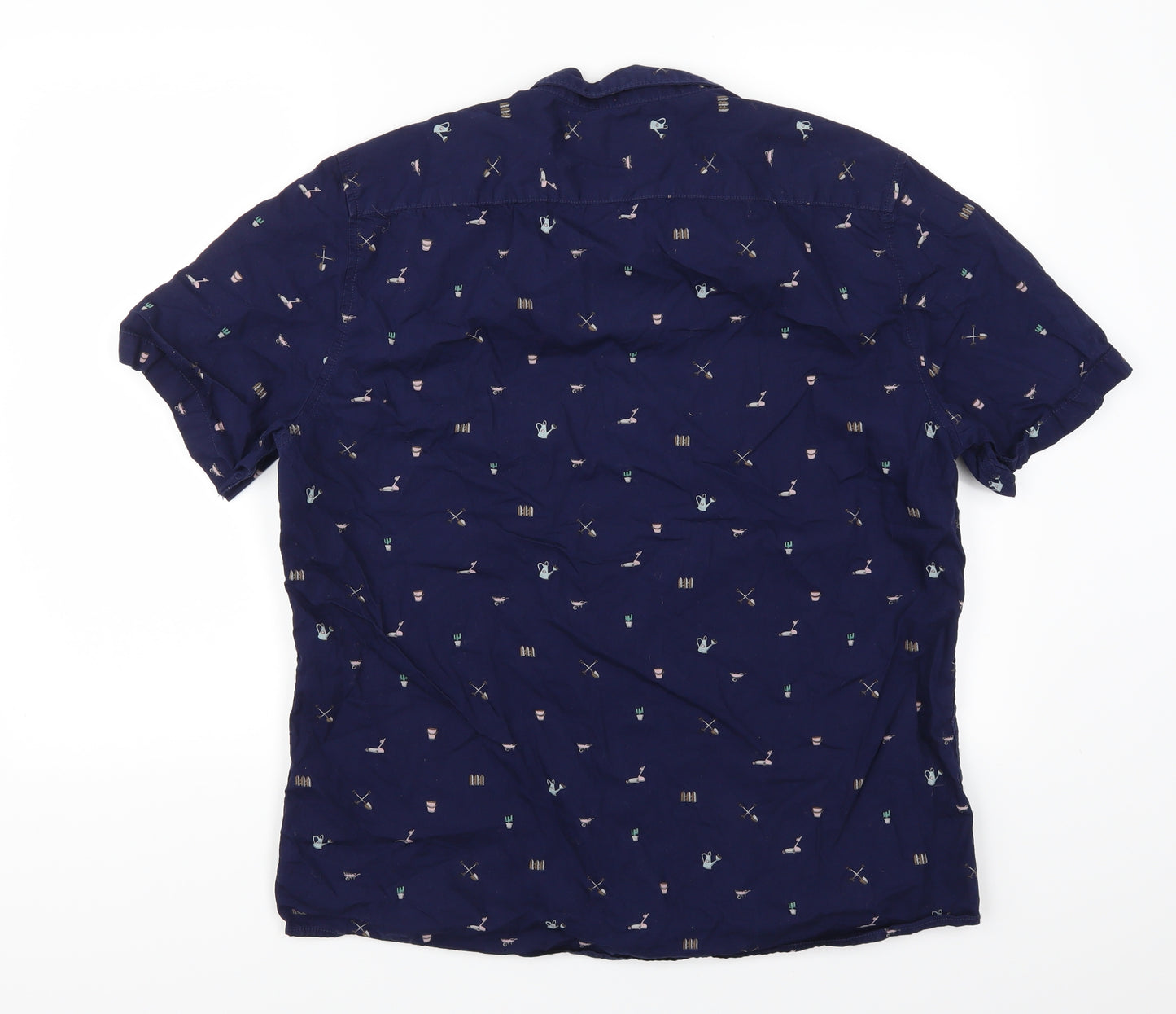 George Mens Blue    Button-Up Size L  - Gardening Prints