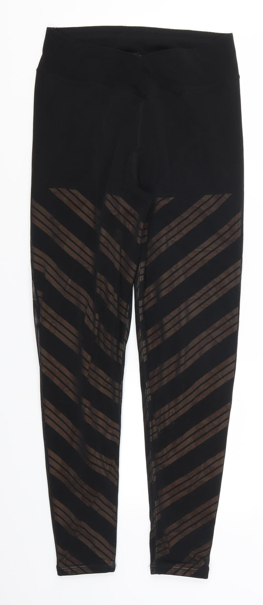 Front view of DY women’s black striped carrot leggings, size UK 26, in, 26-inch leg