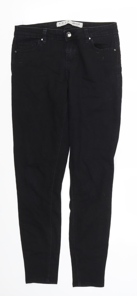 Front view of Denim Co women’s black denim skinny jeans, size UK 10, 28-inch leg