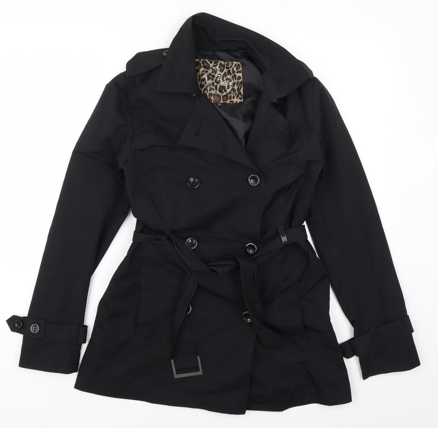 Preworn Womens Black   Trench Coat Coat Size 10