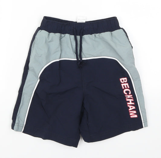 Front view of Marks & Spencer boys’ blue utility shorts, size 5-6, years - beckham