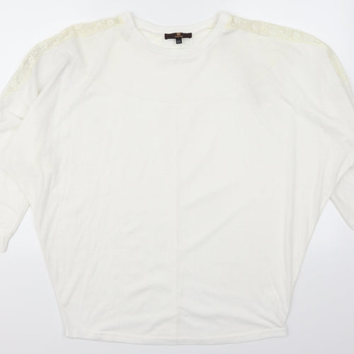 Isassy Womens White  Lace Basic T-Shirt Size 2XL
