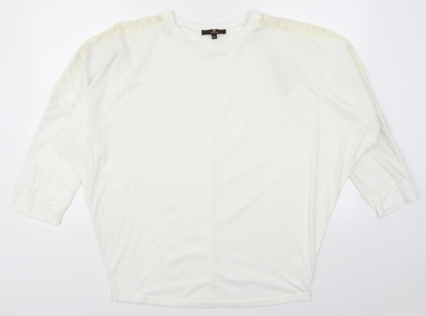 Isassy Womens White  Lace Basic T-Shirt Size 2XL