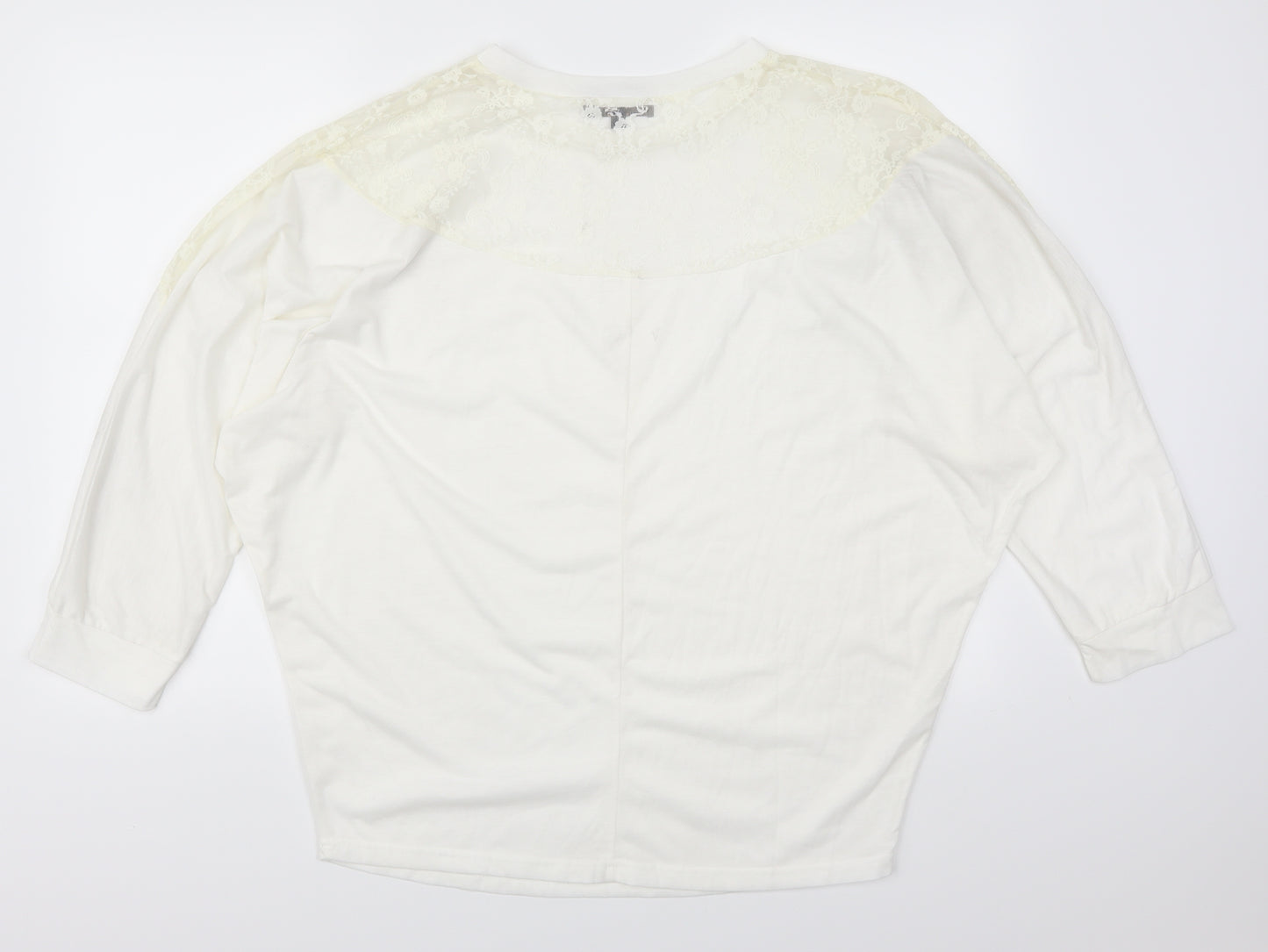 Isassy Womens White  Lace Basic T-Shirt Size 2XL