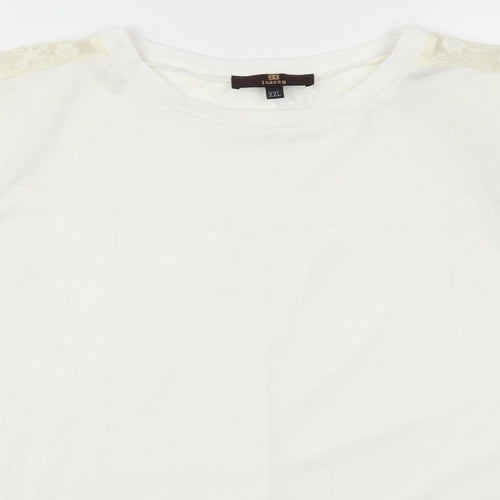 Isassy Womens White  Lace Basic T-Shirt Size 2XL