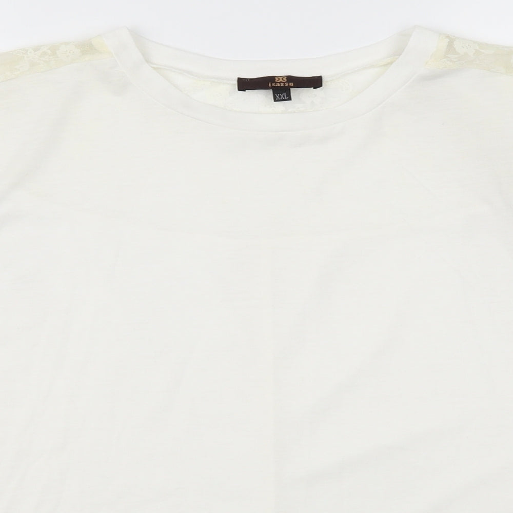 Isassy Womens White  Lace Basic T-Shirt Size 2XL
